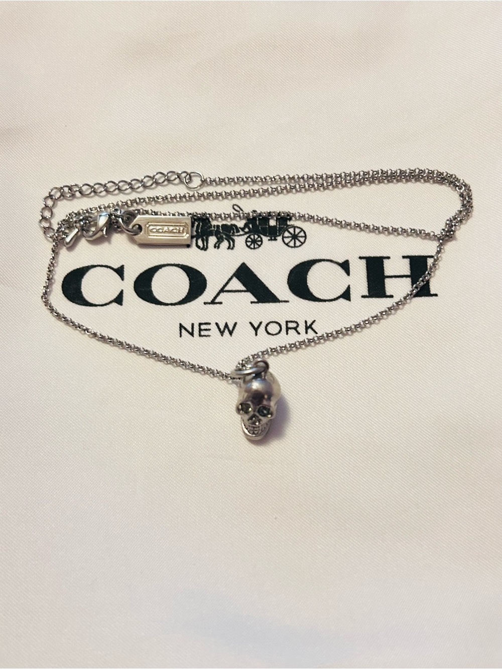 NWOT RARE Coach Y2K Silver Swarovski Skull Necklace - Picture 2 of 13